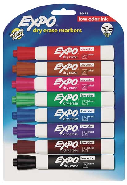 Great Erase Grip Chisel Tip Dry Erase Markers, Low-Odor, Assorted, 4/Set