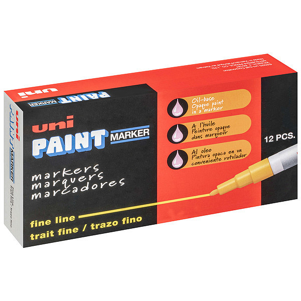 Uni-Paint Permanent Marker, Fine Tip, Black Color Family, Paint, 12 PK 63701