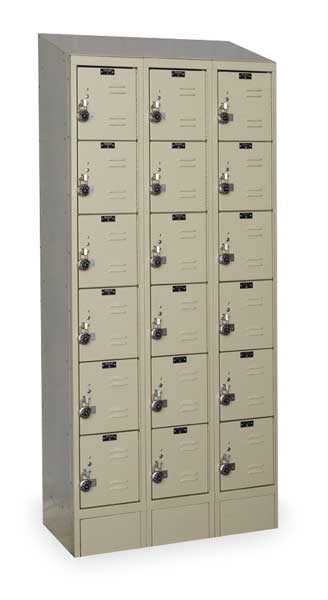 Hallowell Box Locker, 36 in W, 12 in D, 82 in H, (3) Wide, (18) Openings, Tan URB3228-6ASB-PT