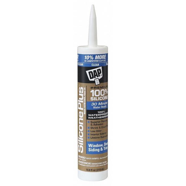 Dap Window & Door Sealant, 10.8 oz, Cartridge, Clear, Silicone Base 08771