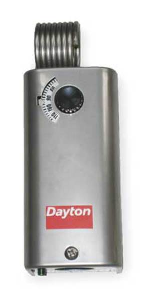 Dayton Line Volt Mechanical Tstat, Open/Close on Rise, 30 Degrees to 110 Degrees F, SPDT, 24 to 600VAC 2NNR9