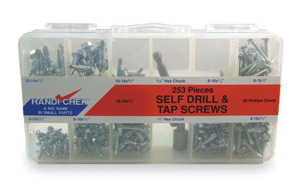 Zoro Select Tapping Screw Assortment, Steel, Zinc Plated Finish WWG-DISP-SCREW253