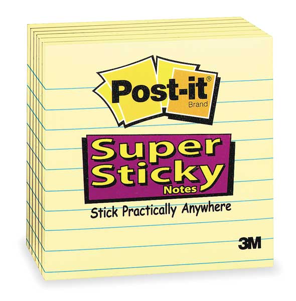 Post-It Super Sticky Notes, 4x4 In., Yellow, PK6 675-6SSCY