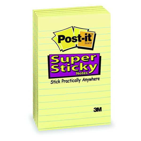 Post-it Super Sticky Notes, 4 in x 6 in, Canary Yellow, Lined
