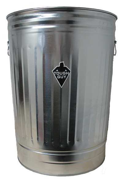 Zoro Select 31 gal Round Trash Can, Silver, 21 in Dia, None, Galvanized steel 2PYW6