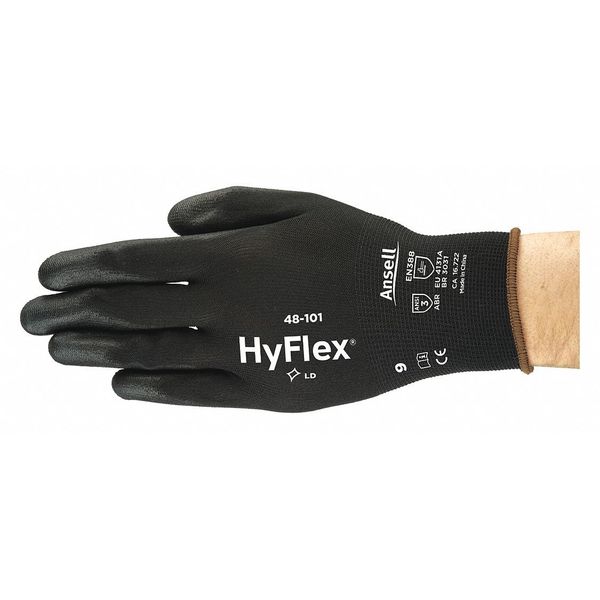 Ansell Polyurethane Coated Gloves, Palm Coverage, Black, XL, PR 48-101-VEND