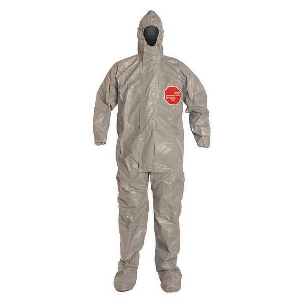 Dupont Hooded Chemical Resistant Coveralls, 6 PK, Gray, Tychem(R) 6000, Zipper TF169TGYXL0006TV