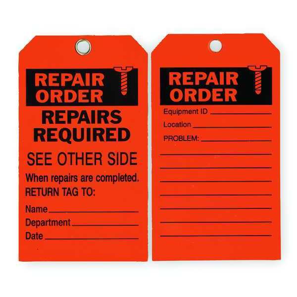 Zoro Select Rpr Ord Tag, 7 x 4 In, Bk/R, ISO 9001, PK10 2RMU8