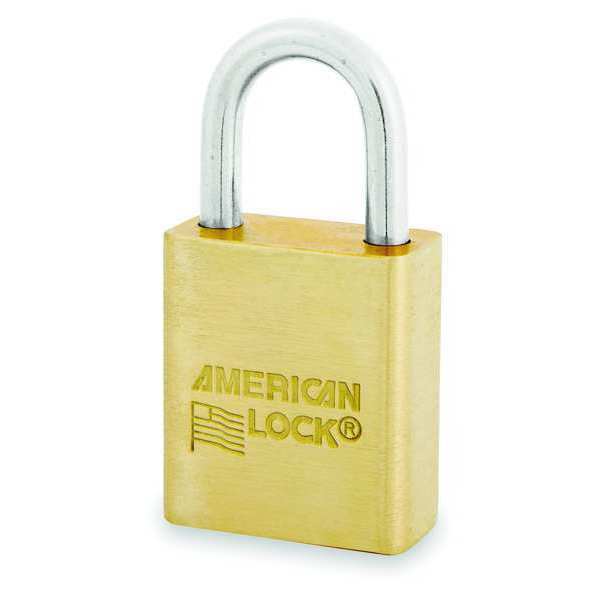 American Lock Padlock, Keyed Different, Standard Shackle, Rectangular Brass Body, Brass Shackle, 3/4 in W ASL40NB