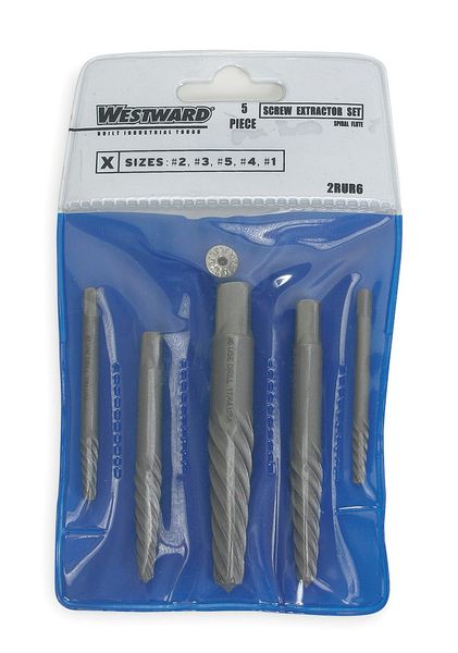 Westward Screw Extractor Set, Cr Mo, 5 pcs. 2RUR6