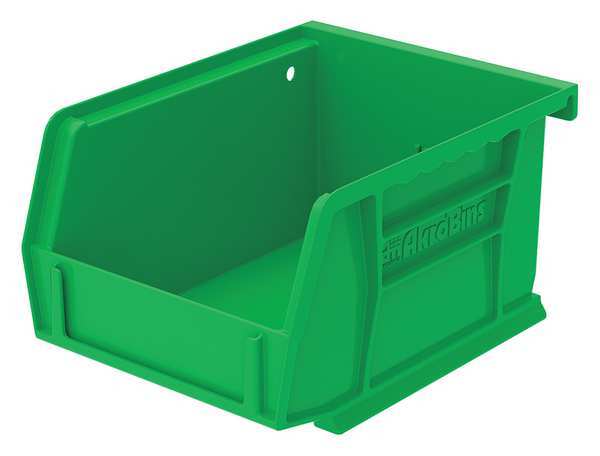 Akro-Mils 10 lb Hang & Stack Storage Bin, Plastic, 4 1/8 in W, 3 in H, Green, 5 3/8 in L 30210GREEN