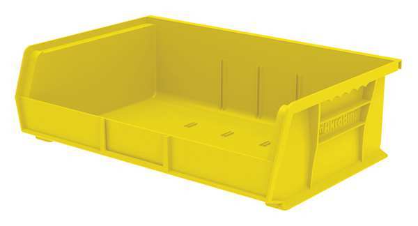 Akro-Mils 60 lb Hang & Stack Storage Bin, Plastic, 16 1/2 in W, 5 in H, 10 7/8 in L, Yellow 30255YELLO