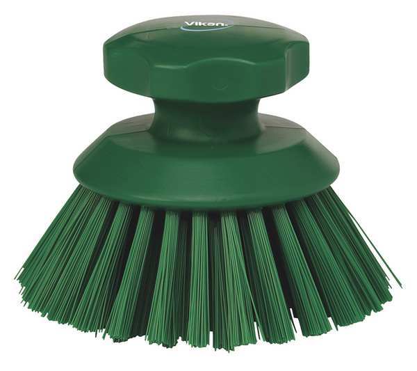 Vikan 3 3/4 in W Scrub Brush, Stiff, 3 in L Handle, 3 3/4 in L Brush, Green, Plastic, 5 in L Overall 38852