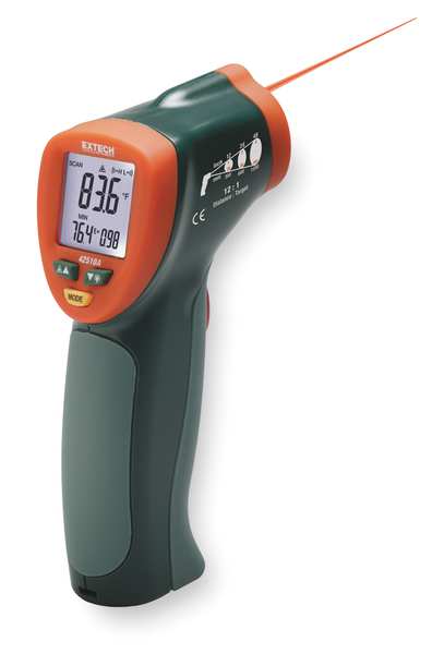Extech Infrared Thermometer, Backlit LCD, -58 Degrees  to 1200 Degrees F, Single Dot Laser Sighting 42510A-NIST