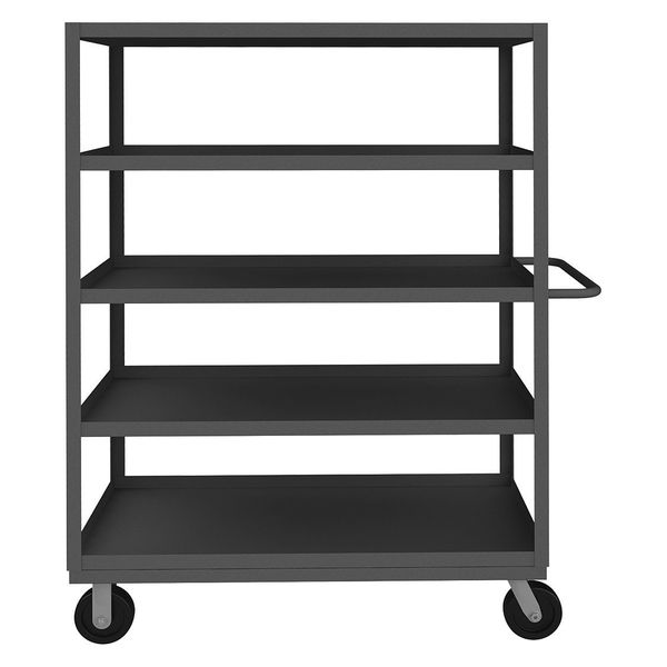 Utility Cart with Lipped Metal Shelves, Steel, Flat, 5 Shelves, 3,000 lb