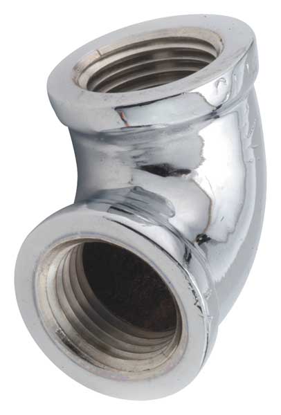 Zoro Select Chrome Plated Brass Elbow, 90 Degrees, FNPT, 3/8" Pipe Size 81100-06