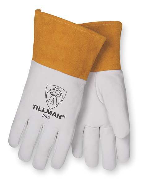 Tillman TIG Welding Gloves, 24C Series, Premium Kidskin Palm, Straight Thumb, 4 in Gauntlet Cuff, White, M 24CM
