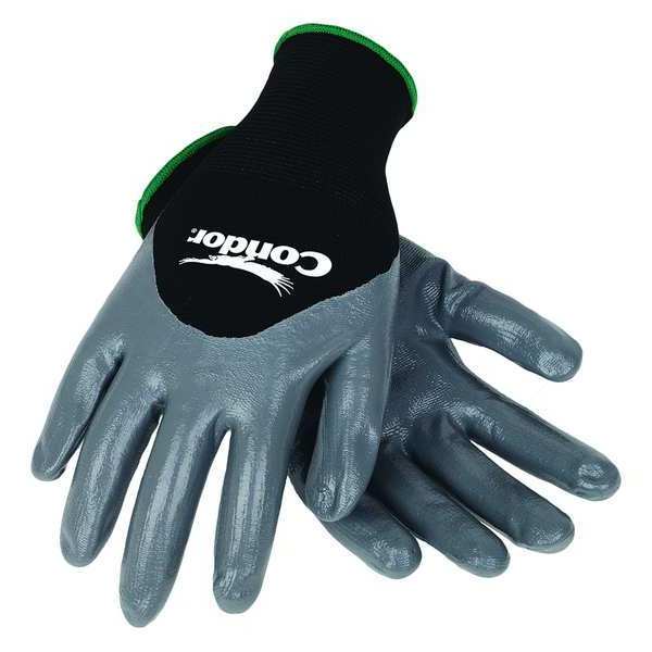 Condor Nitrile Coated Gloves, 3/4 Dip Coverage, Black/Gray, L, PR 2UUE4