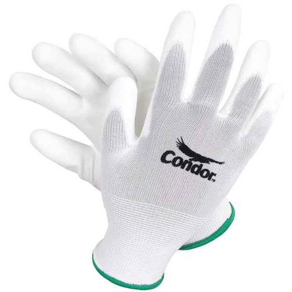 Condor Polyurethane Coated Gloves, Palm Coverage, White, L, PR 2UUF6