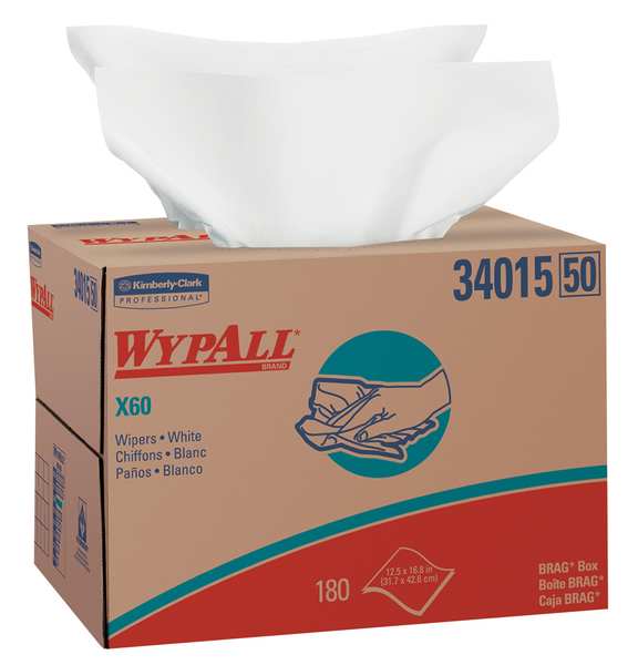 Wypall Dry Wipe, White, Box, Hydroknit, 180 Wipes, 12-1/2" x 16-3/4" 34015