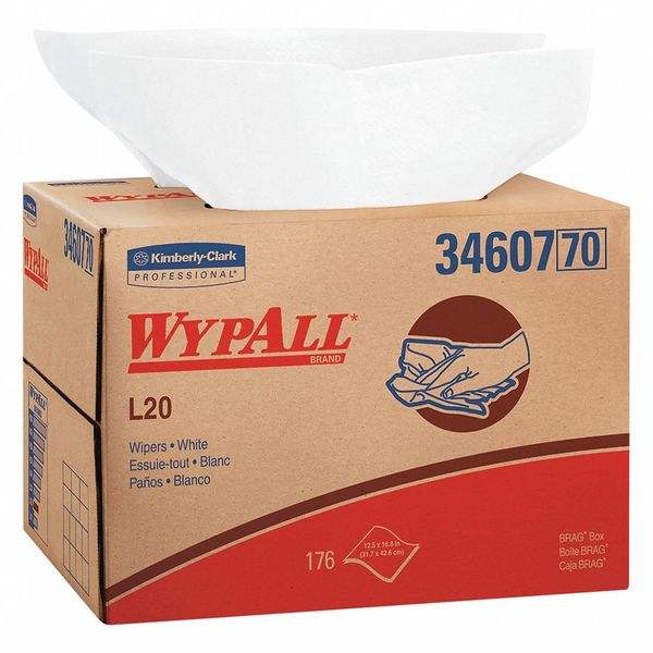 Wypall Dry Wipe, White, Box, Paper, 176 Wipes, 16 3/4 in x 12 1/2 in 34607