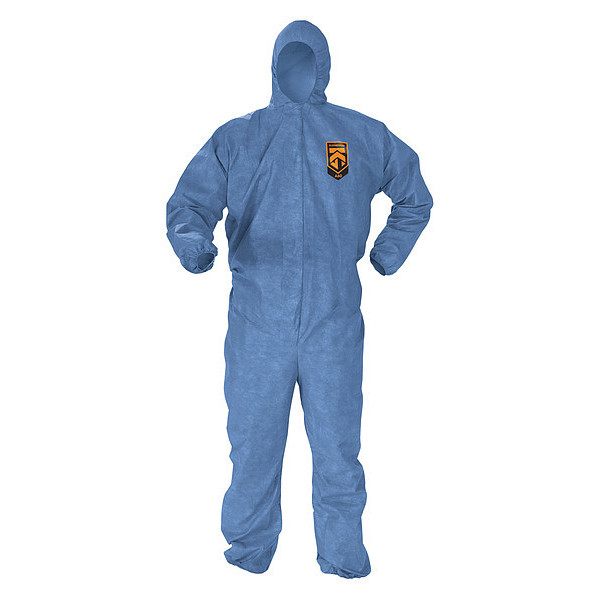 Kleenguard Hooded Chemical Resistant Coveralls, 24 PK, Blue, Microporous Film Laminate, Zipper 45023