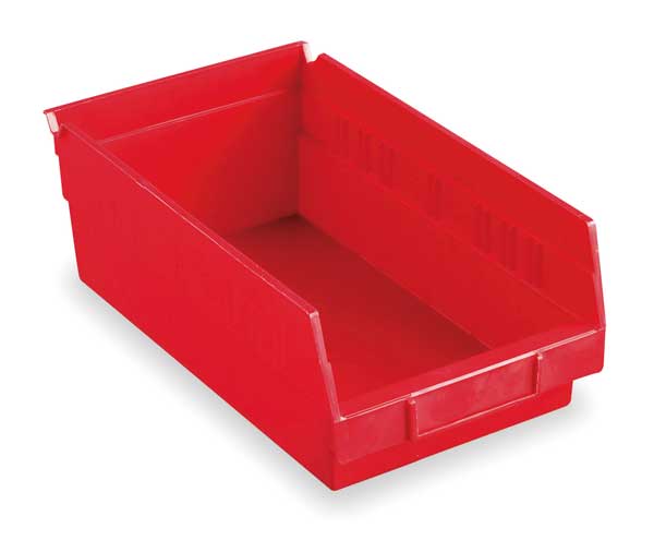 Akro-Mils 15 lb Shelf Storage Bin, Plastic, 6 5/8 in W, 4 in H, Red, 11 5/8 in L 30130RED