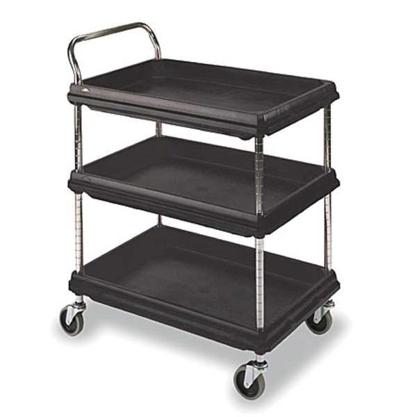 Metro Polymer Utility Cart with Deep Lipped Plastic Shelves, Raised, 3 Shelves, 400 lb BC2636-3DBL