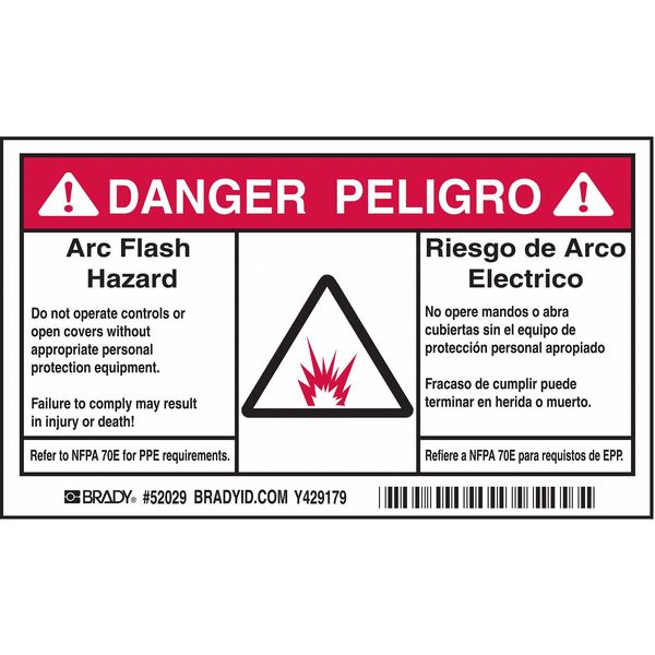 Brady Arc Flash Protection Label, PK100, 52029 52029