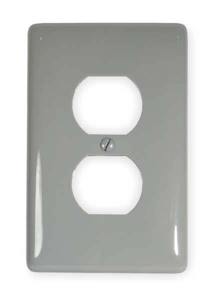 Hubbell Wiring Device-Kellems Duplex Receptacle Wall Plates and Box Cover, Number of Gangs: 1 Nylon, Smooth Finish, Gray NPJ8GY