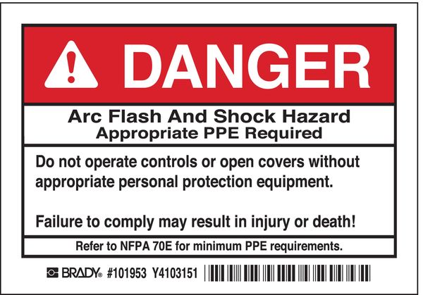 Brady Arc Flash Protection Label, PK5, 101953 101953