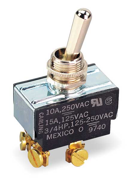 Carling Technologies Toggle Switch, DPDT, 6 Connections, On/Off/On, 3/4 hp, 10A @ 250V AC, 15A @ 125V AC 2GM54-73