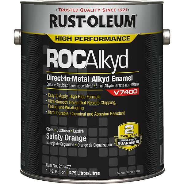 Rust-Oleum Interior/Exterior Paint, High Gloss, Oil Base, Safety Orange, 1 gal 245477