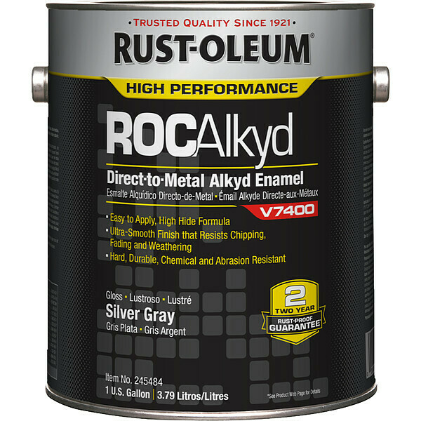 Rust-Oleum Interior/Exterior Paint, High Gloss, Oil Base, Silver Gray, 1 gal 245484