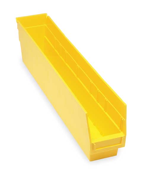 Quantum Storage Systems 50 lb Shelf Storage Bin, Polypropylene, 4 1/8 in W, 6 in H, 23 5/8 in L, Yellow QSB205YL