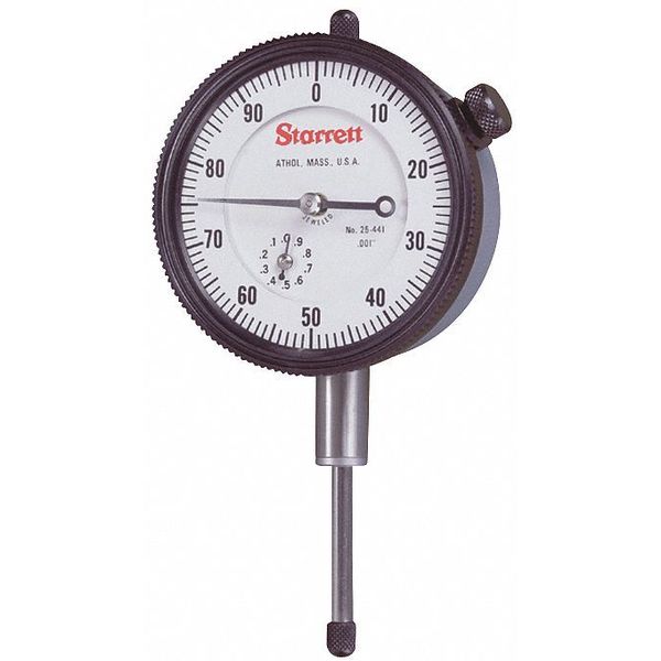 Starrett Dial Indicator, 0 to 1 In, 0-100 25-441J W/SLC