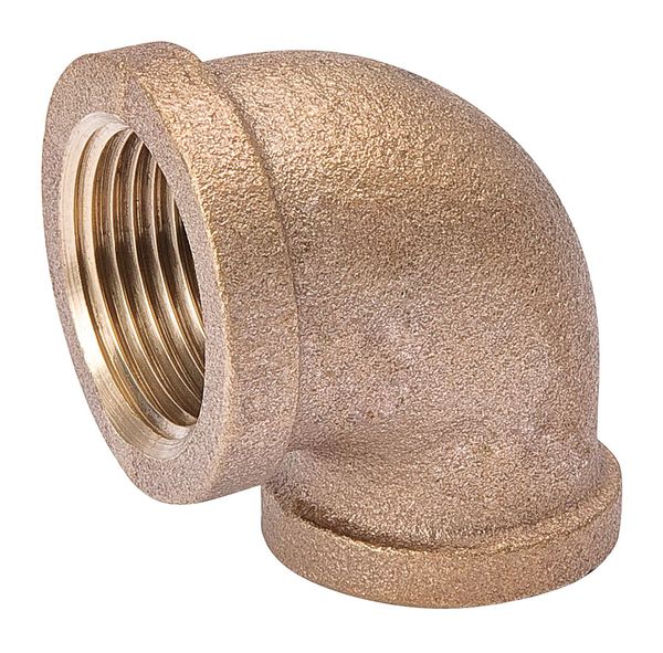 Zoro Select Red Brass 90 Degrees Reducing Elbow, FNPT, 3/4" x 1/2" Pipe Size 2CFF9