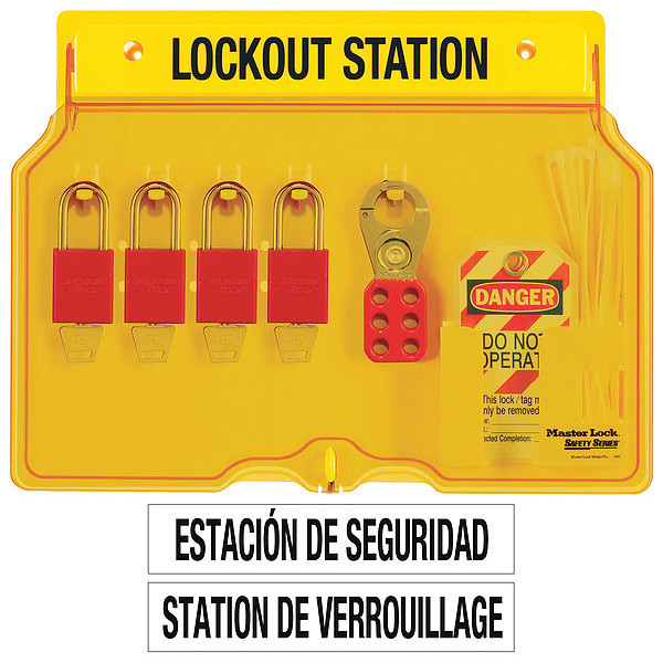 Master Lock Lockout Station, Filled, 4 Padlocks 1482BP1106