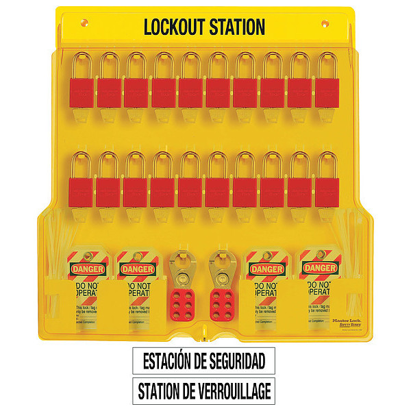Master Lock Lockout Station, Filled, 20 Padlocks 1484BP1106