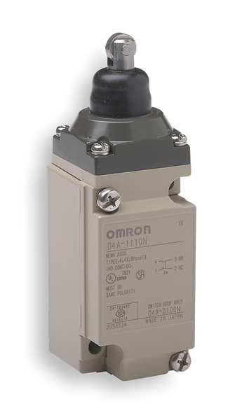 Omron Heavy Duty Limit Switch, Plunger, Roller, SPDT, 10A @ 600V AC, Actuator Location: Top D4A1110N