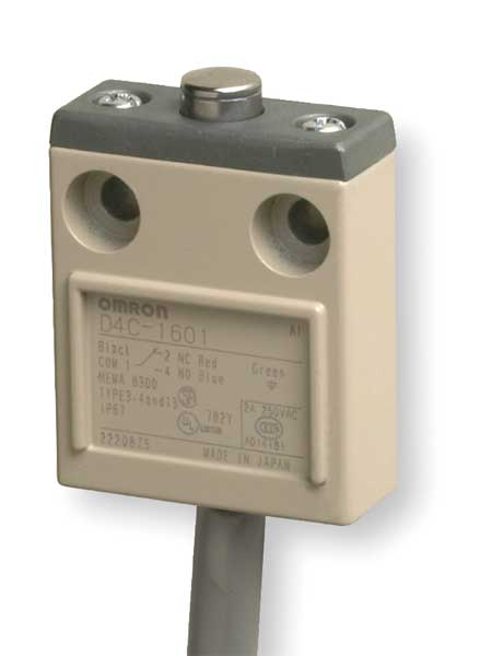 Omron Limit Switch, Plunger, SPDT, 5A @ 240V AC, Actuator Location: Top D4C1601