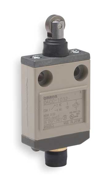 Omron Limit Switch, Plunger, Roller, SPDT, 1A @ 120V AC, Actuator Location: Top D4CC1032