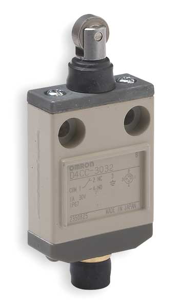 Omron Limit Switch, Plunger, Roller, SPDT, Not Rated AC, Actuator Location: Top D4CC3032