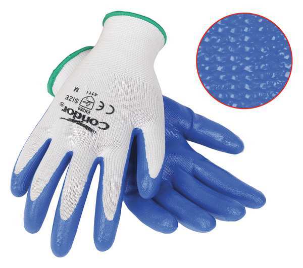 Condor Nitrile Coated Gloves, Palm Coverage, Blue/White, S, PR 20GZ55