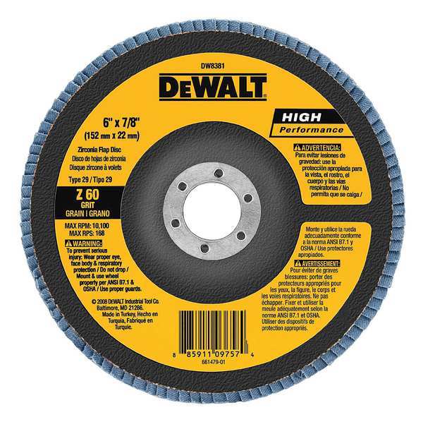 Dewalt 6" x 7/8" 60g type 29 HP flap disc DW8381