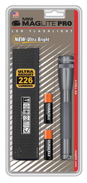 Maglite Gray No Led Industrial Handheld Flashlight, Alkaline AA, 332 lm SP2P09HK