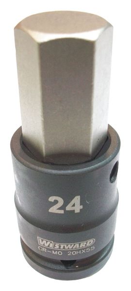 Westward 3/4 in Drive Impact Socket Bit 24 mm Size, Standard Socket, Black Oxide 20HX55