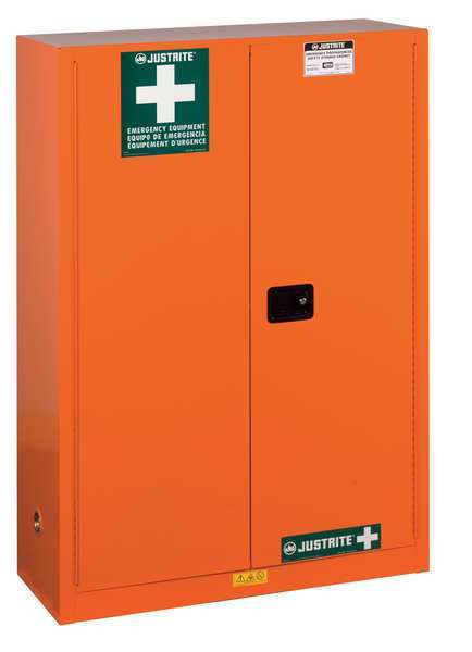 Justrite Emergency Safety Cabinet, 65 x 43 x 18, Manual, Orange 860001