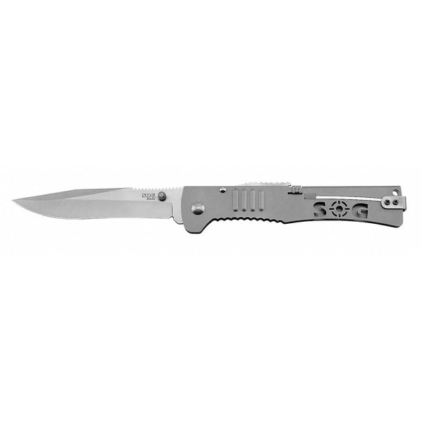 Sog Folding Knife, Clip Point, Satin, 4-3/16 In SJ51-CP