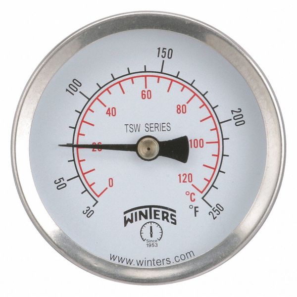 Winters Thermometer, Analog, 30-250 deg, 1/2in NPT TSW174LF.
